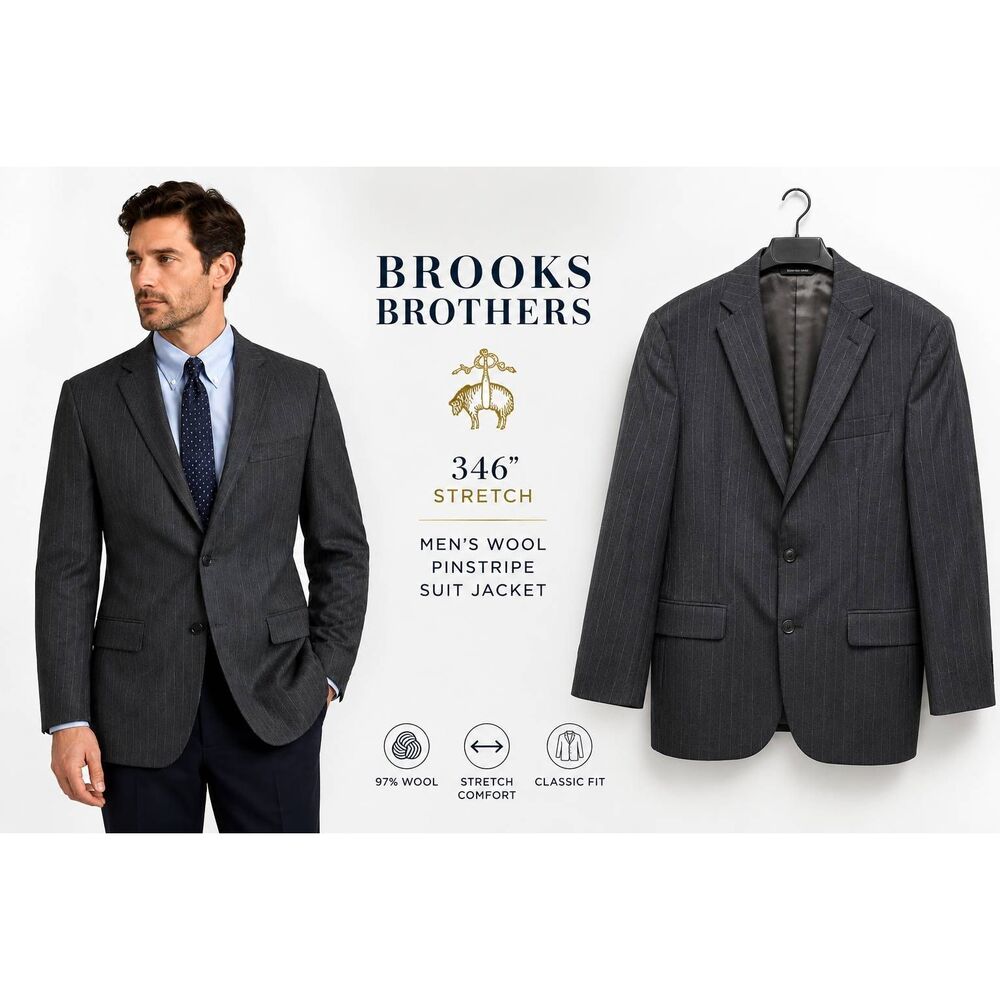 Brooks Brothers 346 Gray Pinstripe Stretch Wool Blazer Sport Coat Men's 38S